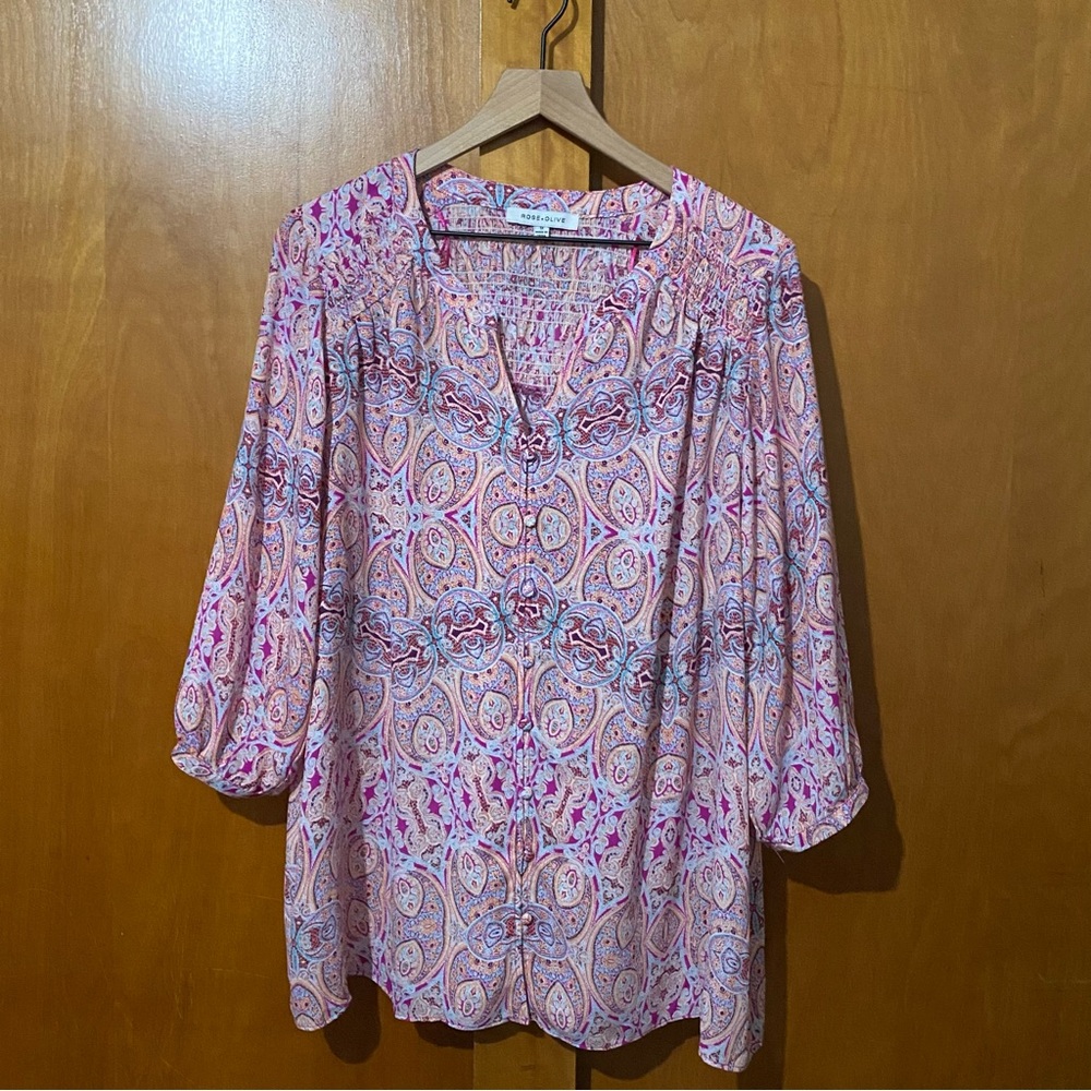 Rose + Olive Fuchsia Paisley Blouse